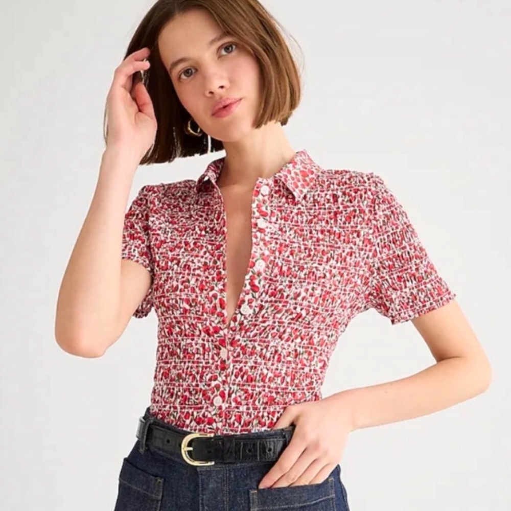 NWT J. Crew Smocked button-up shirt in Liberty® Eliza's Red